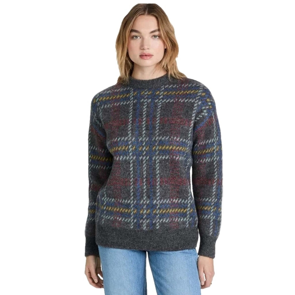 Re/Done 90s Oversized Crewneck Sweater Large Plaid - Picture 1 of 12